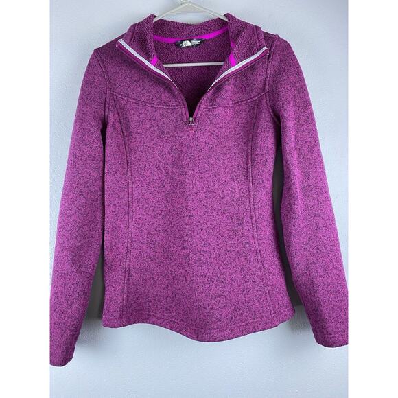 The North Face Sz S 1/4 Zip Heathered Purple LS Fitted Fleece Inside Top - Picture 1 of 9